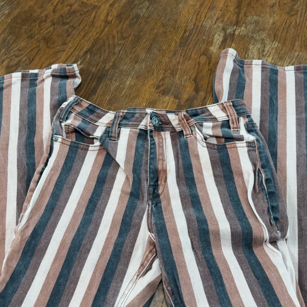 Rock & Roll- Striped Wide-Leg Pants In Brown, Cream & Dark Blue